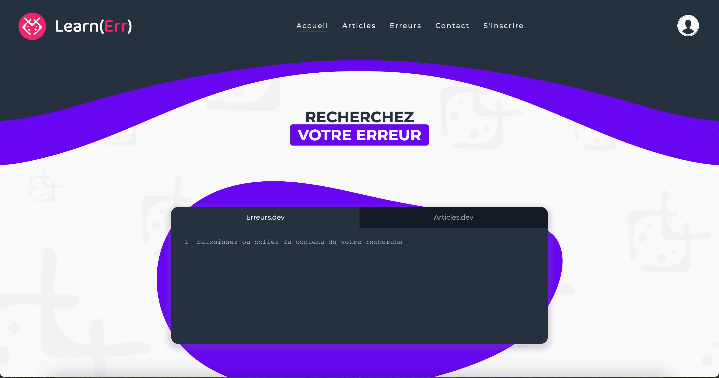 Capture d'écran de la barre de recherche accessible du projet Learn(Err)